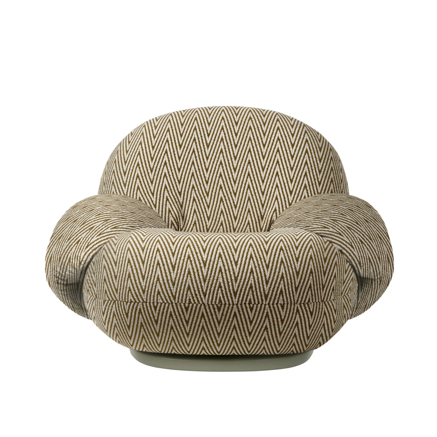 Gubi - Pacha Outdoor Lounge Chair with armrest - Fully Upholstered, Swivel, PG. D Dedar, Chevron Special outdoor 008 - Matstolar utomhus - Pierre Paulin - Grön,Vit - Plast