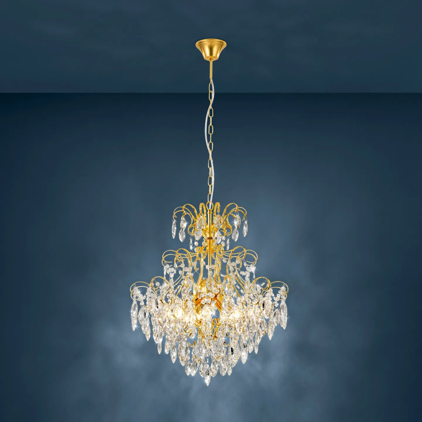 Fenoullet Kronleuchter, messing, Ø 58 cm - Stars of Light - Wohnzimmer - Glas - Mehrflammig