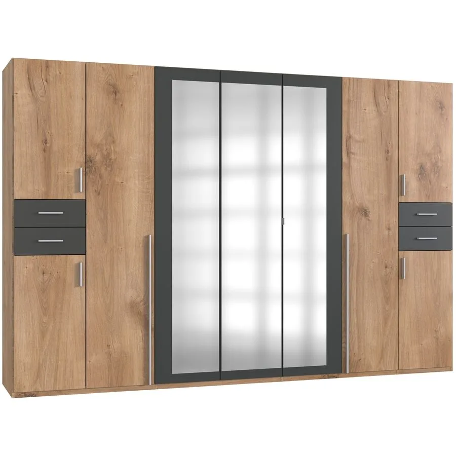 Kleiderschrank Vasquez Plankeneiche/graphit Holzwerkstoff B 313 cm