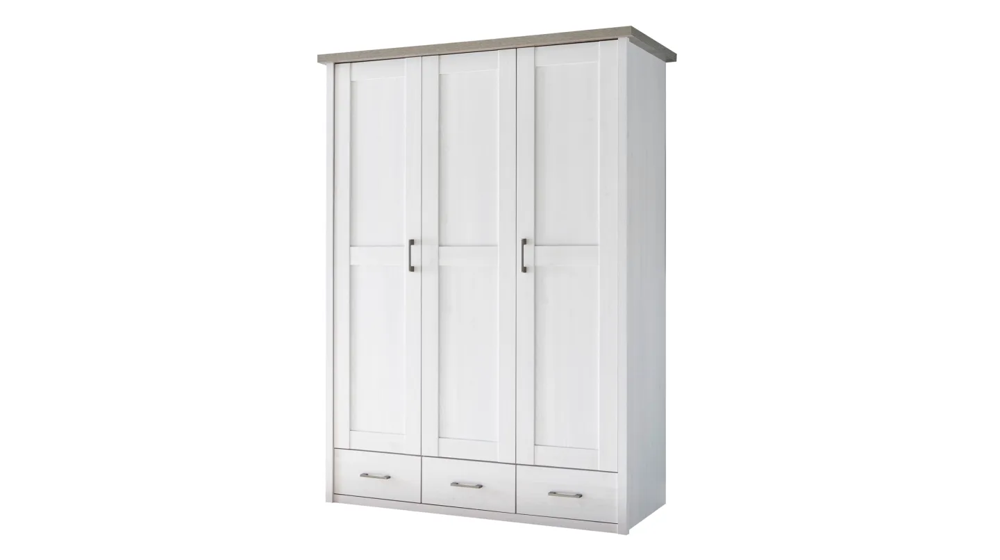 Kleiderschrank 148 cm Pinie weiß 3-türig - LUCA