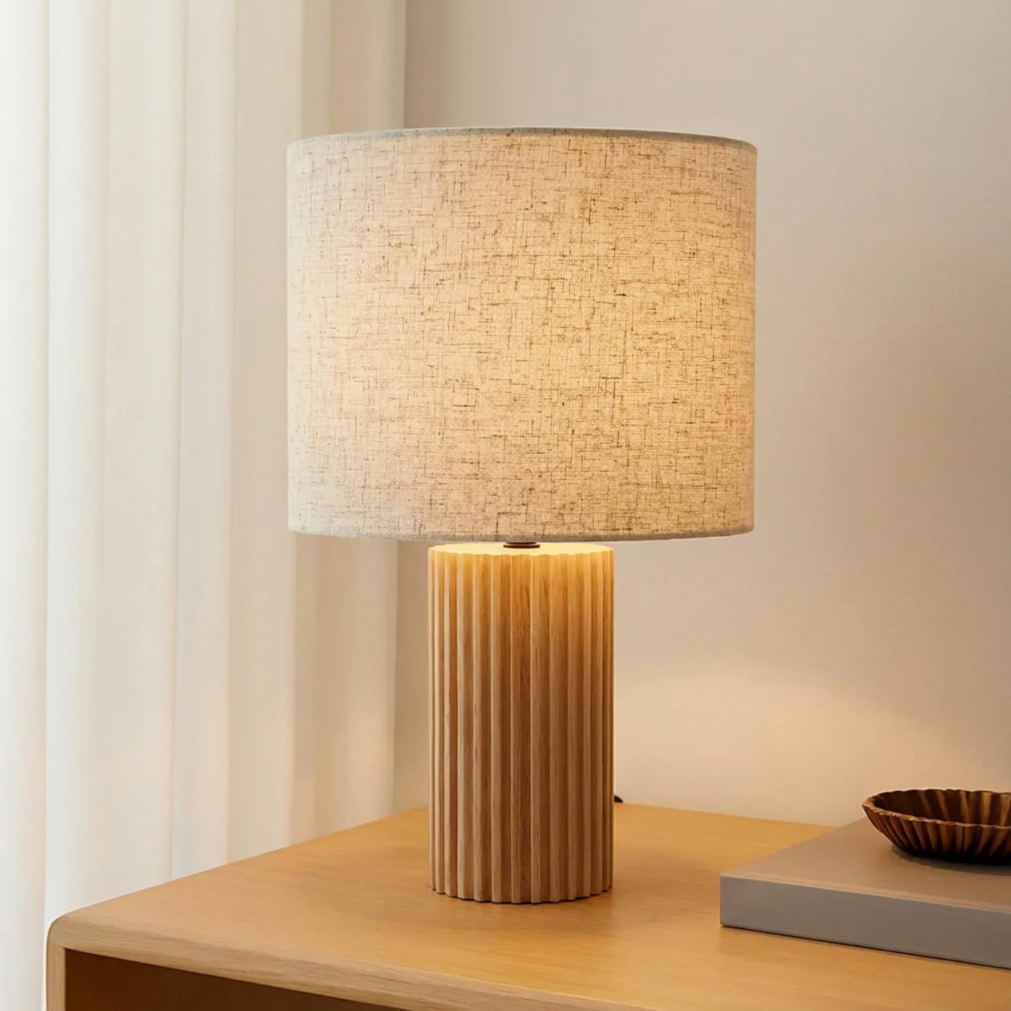 Kimiko Tischleuchte Höhe 38 cm Textil Holz - Lindby - Wohnzimmer - Skandinavisch - Mit Schirm