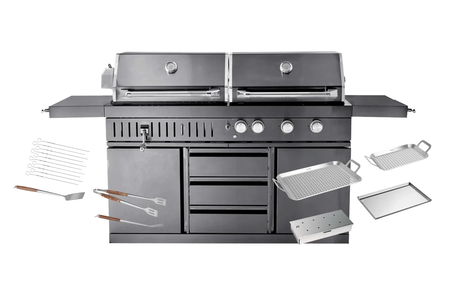 Black Collection - Freistehender Gas- und Holzkohlegrill - Inkl. Zubehörpaket