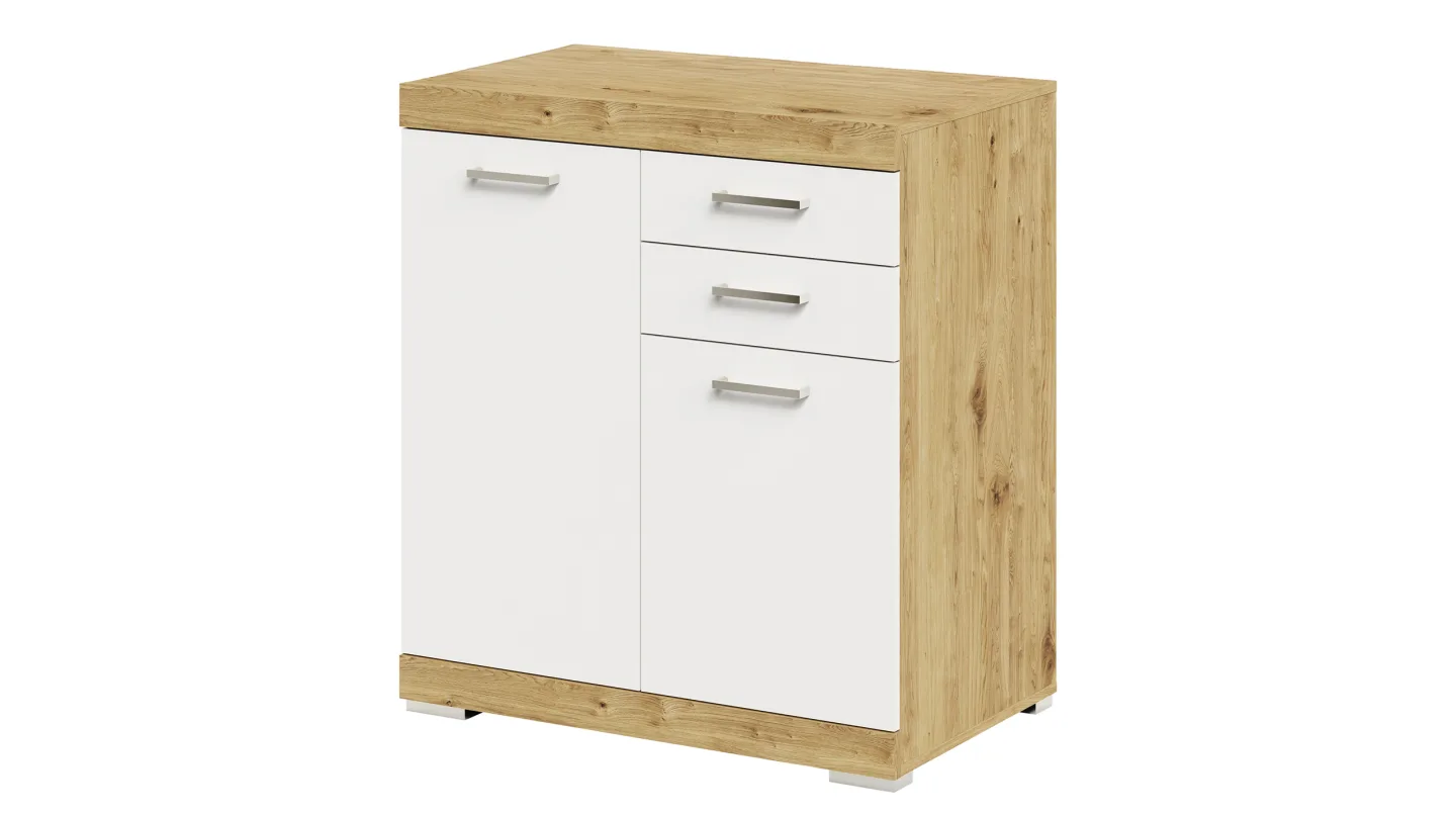 Kommode weiß Artisan Eiche 80 x 50 cm - 2 Schubladen - BRISTOL