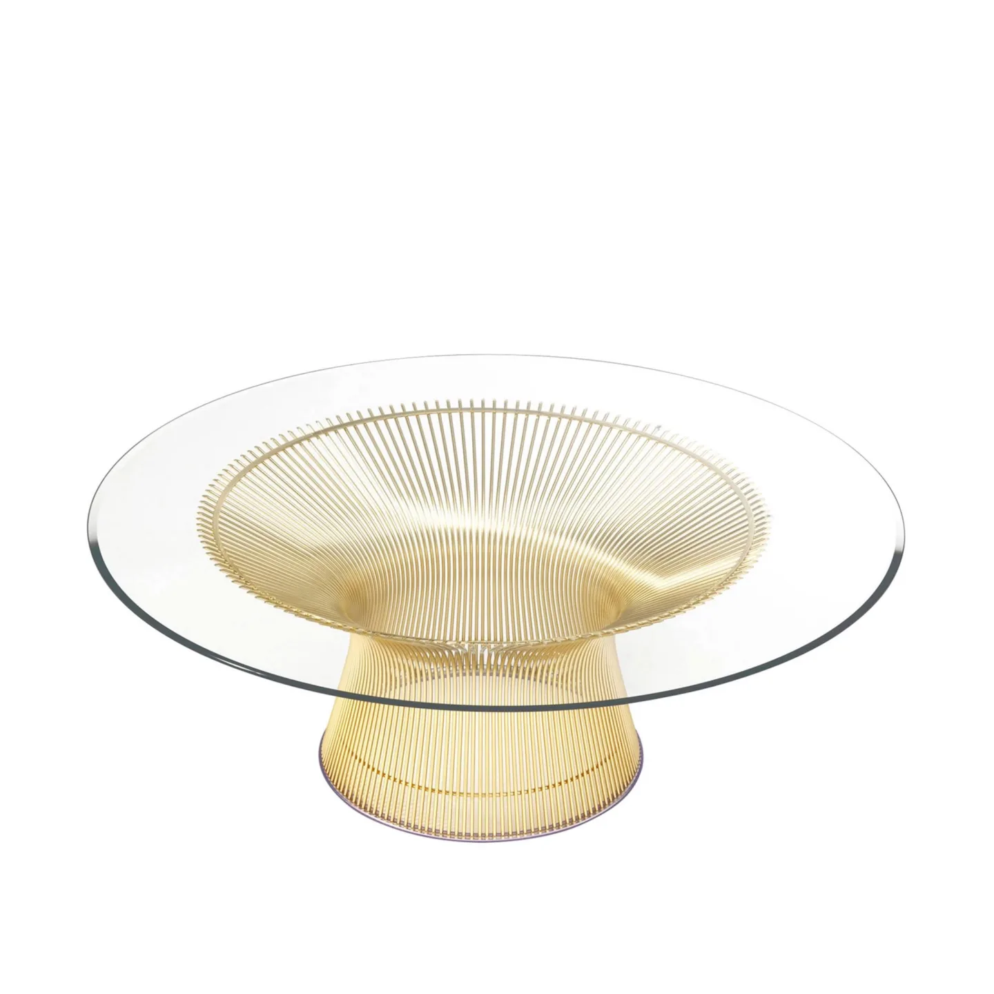 Knoll - Platner soffbord 18k guld, Ø 91,5 cm, skiva i Klarglas - Soffbord - Warren Platner - Guld - Glas/Metall