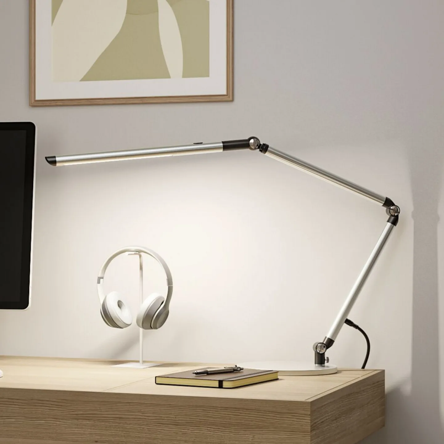 FlexBar LED-Schreibtischlampe, silber, 36 cm, CCT - Paulmann - Arbeitszimmer / Büro - Modern - Aluminium - Mit Schirm