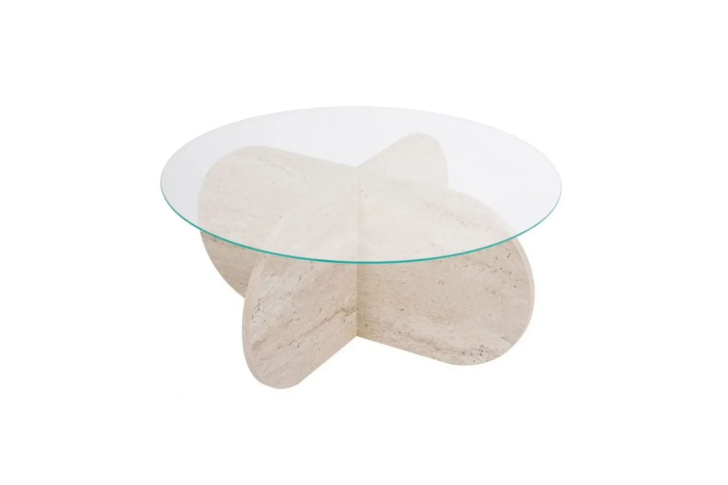Soffbord Aeris 75 cm med Glasskiva - Travertin / Transparent