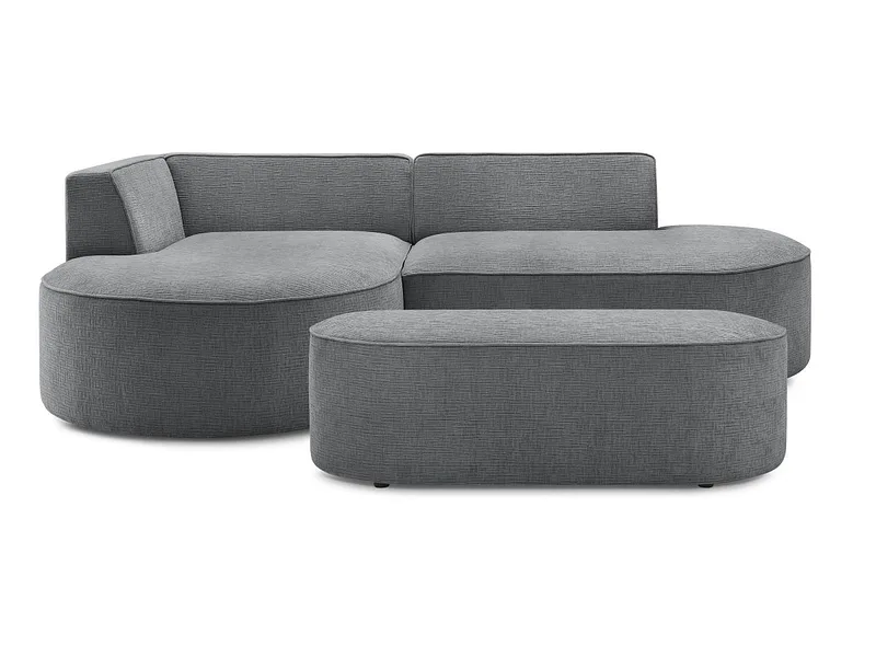 Ecksofa mit Hocker BOBOCHIC ROUSSEAU Stoff mit Textur dunkelgrau