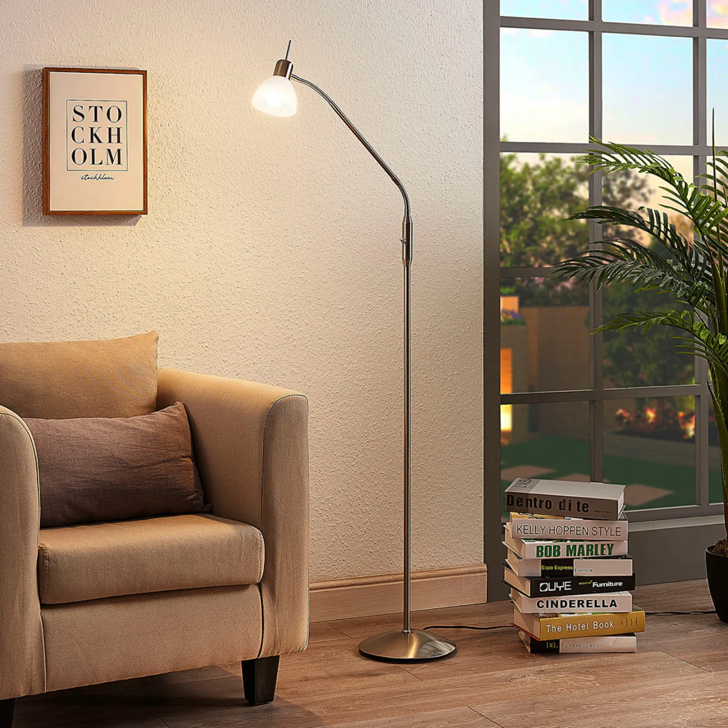 Gwendolin Stehleuchte Nickel - Lindby - Wohnzimmer - Modern - Metall - Einflammig