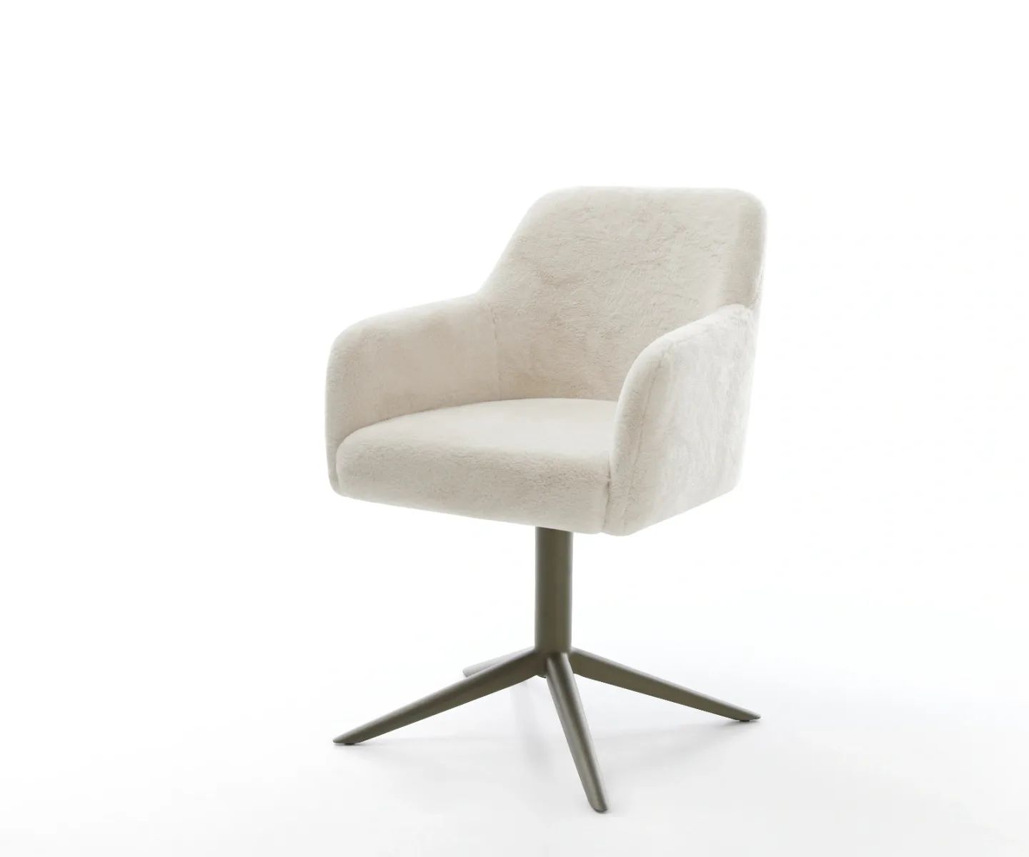 Drehstuhl Greg-Flex Plüsch Creme-Weiß Fußkreuz Effektfinish Titan 360° drehbar Wippfunktion Taschenfederkern