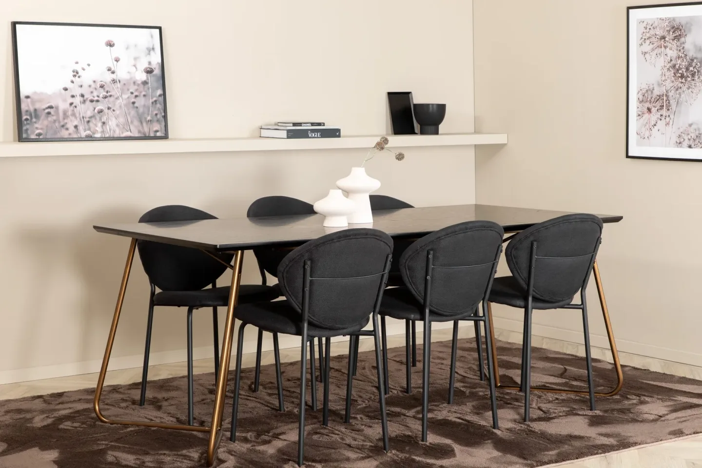 Pipi Matgrupp 190 cm inkl 6 Moncoll Stolar - Svart/Koppar