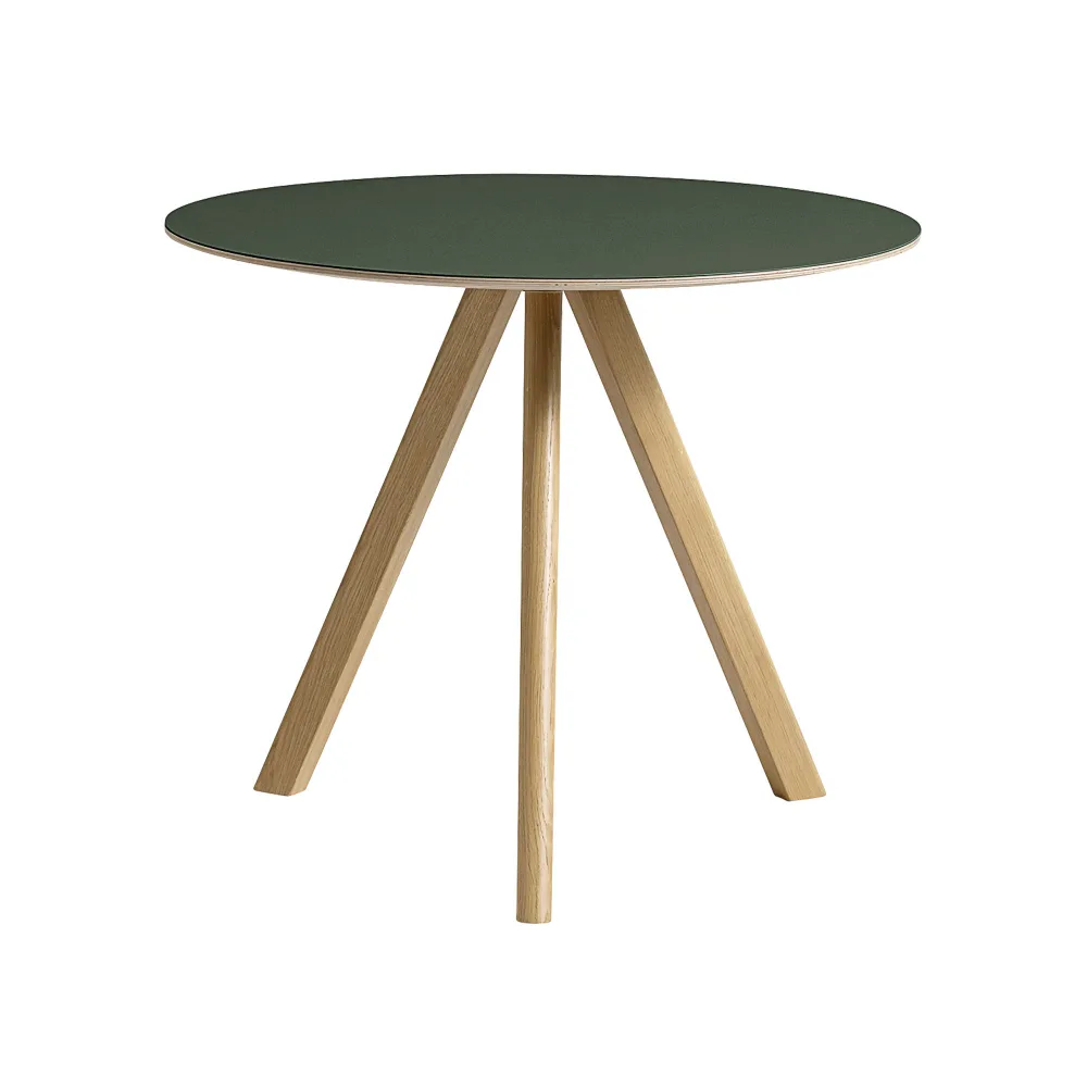 HAY - CPH20 2.0 Table Lacquered Oak Frame Ø90 X H74 Green Linoleum Tabletop Lacquered Edge - Matbord - Ronan & Erwan Bouroullec - Grön - Trä