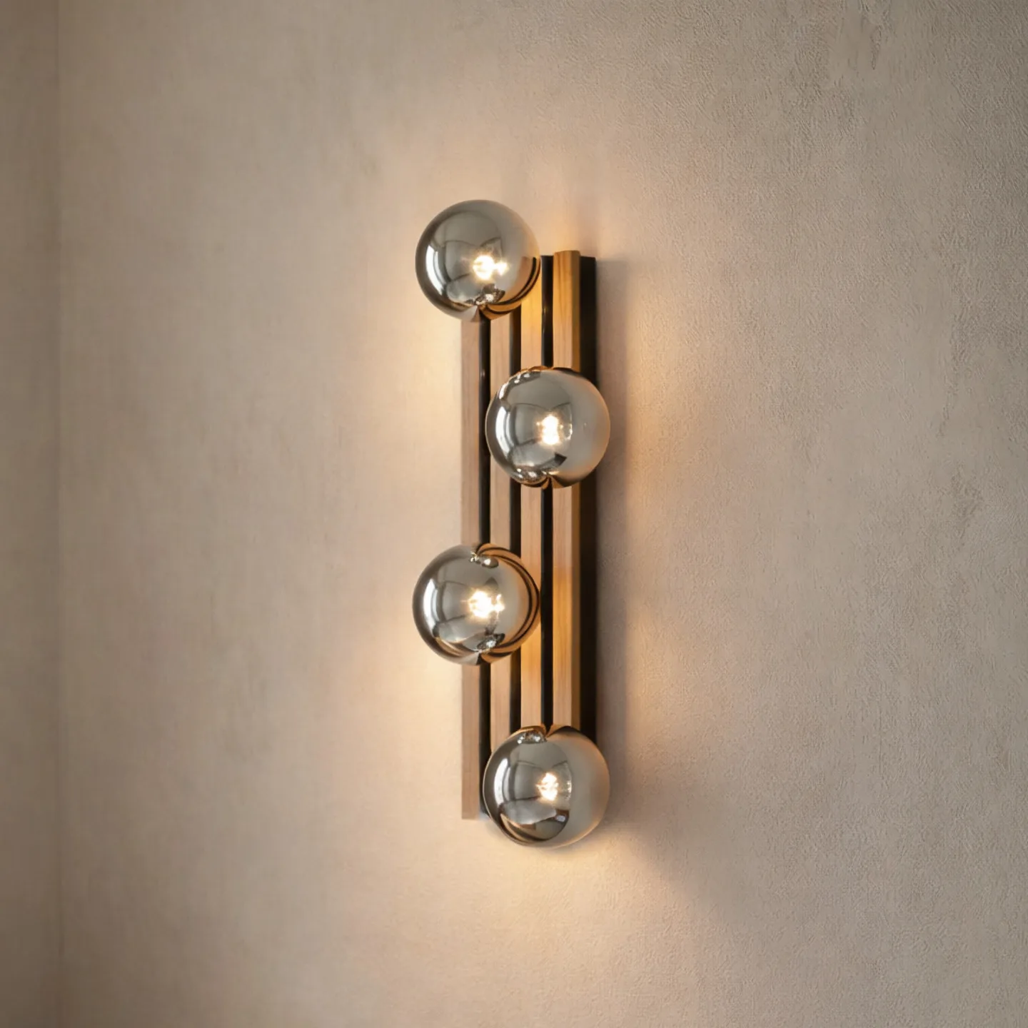 Woodora Wandleuchte Holz Glas rauchgrau 4-flammig - Lindby - Flurbereich - Design - Eckig