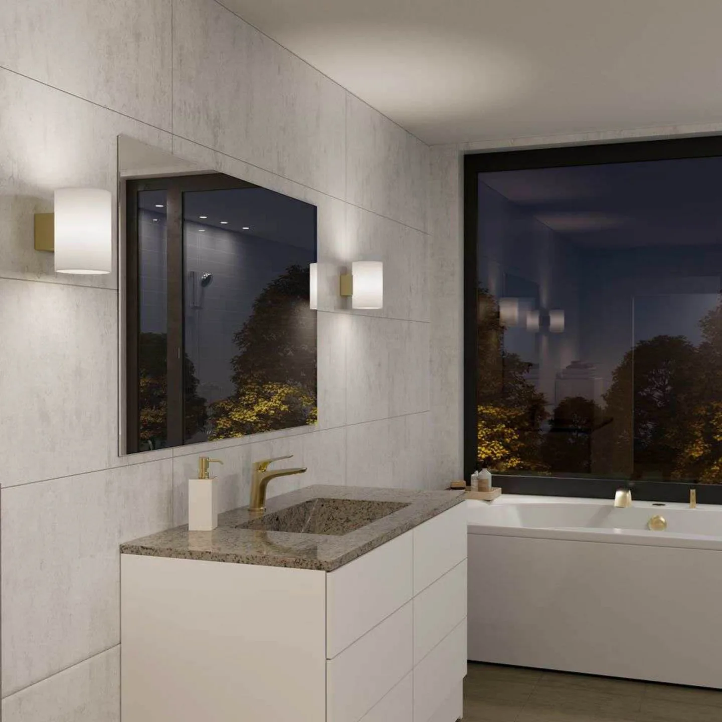 Evoke Vägglampa IP44 Large Satin Brass/Opal - Herstal - Vardagsrum - Metall