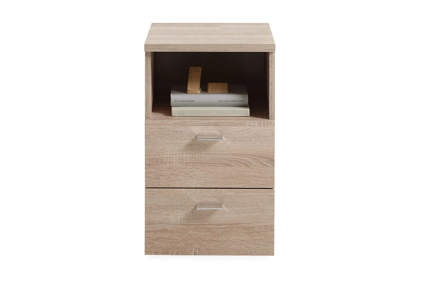 Colima Sängbord 35 cm med Förvaring 2 Lådor + Hylla - Grå/Beige