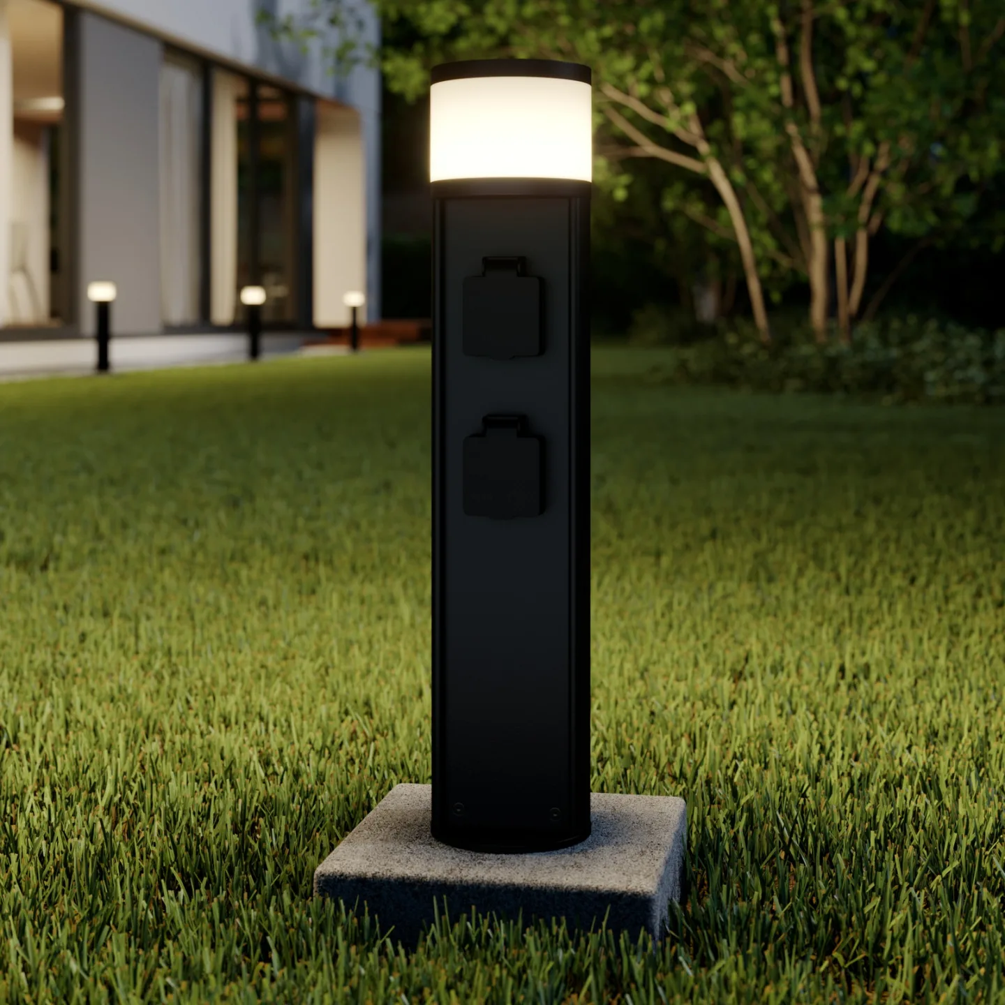 Corban LED-Gartenleuchte w/2 Steckdose, anthrazit - Lucande - Terrasse - Modern - Aluminium - Einflammig