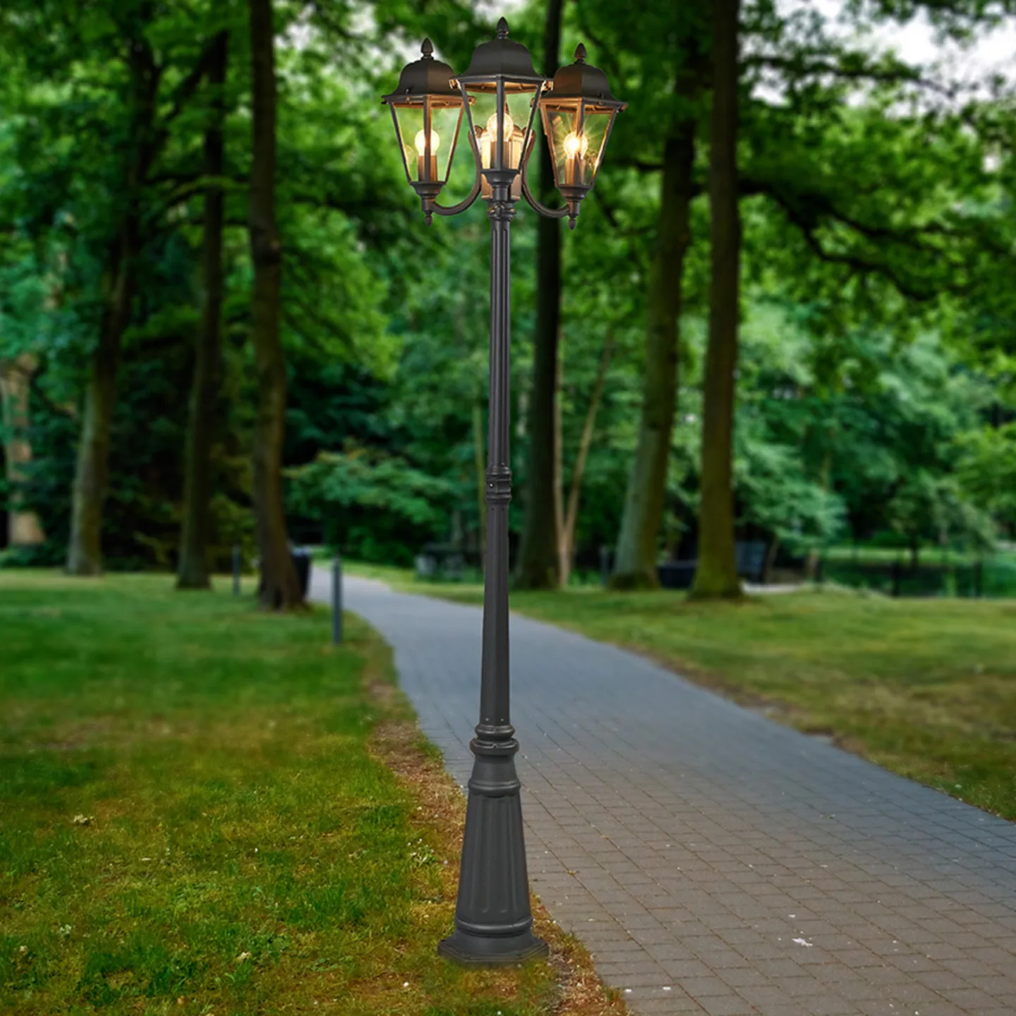 Außenlampe Edana 212 cm 3-flg. anthrazit E27 IP44 - Lindby - Modern - Aluminium - Mehrflammig