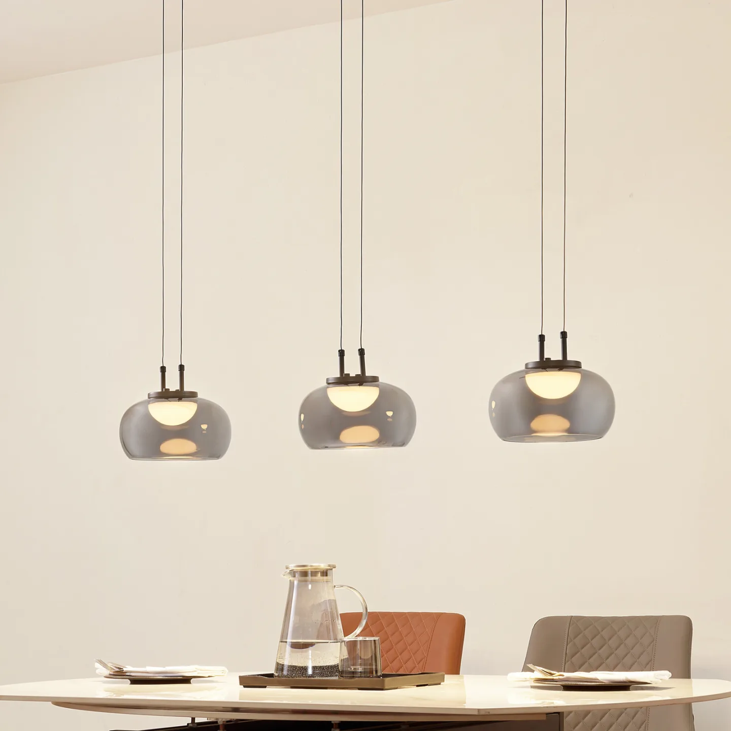 Dain 3 LED Pendel Røyk Grå - Lucande - Spisestue - Moderne - Glass - Med flere lyskilder