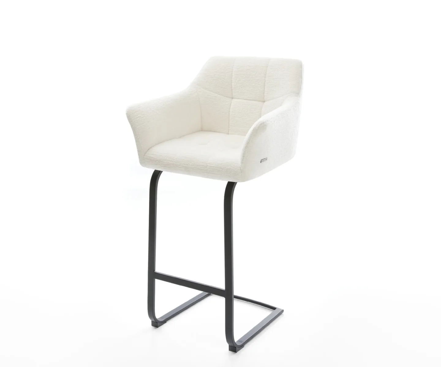 Barstuhl Yulo-Flex Bouclé Soft Beige Freischwinger Flach Metall Schwarz