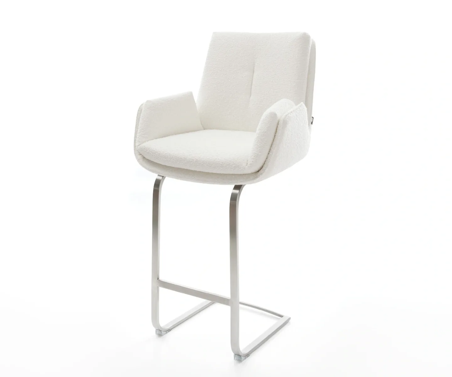 Barstuhl Clea-Flex Bouclé Creme-Weiß Freischwinger Flach Edelstahl Silberfarben