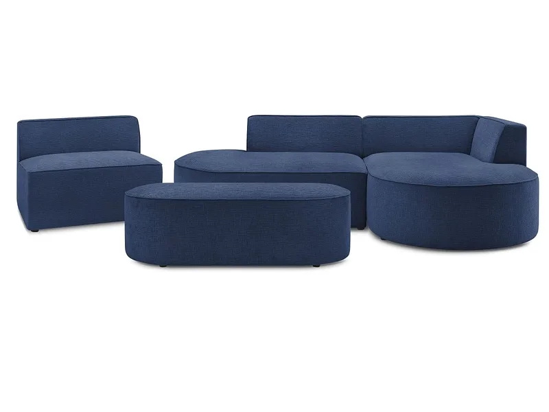 Ecksofa mit Hocker BOBOCHIC ROUSSEAU Stoff mit Textur dunkelblau