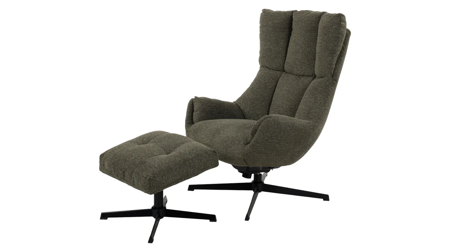 Relaxsessel mit Hocker grün Webstoff - drehbar - PRUNA