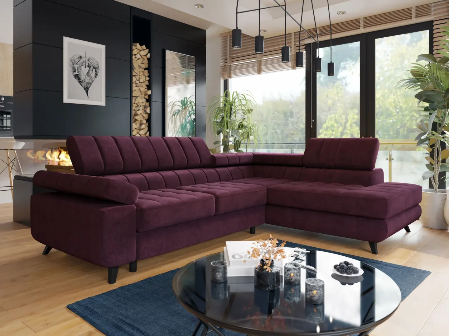 Amshyttan Bäddsoffa med Schäslong 4-sits - Lila