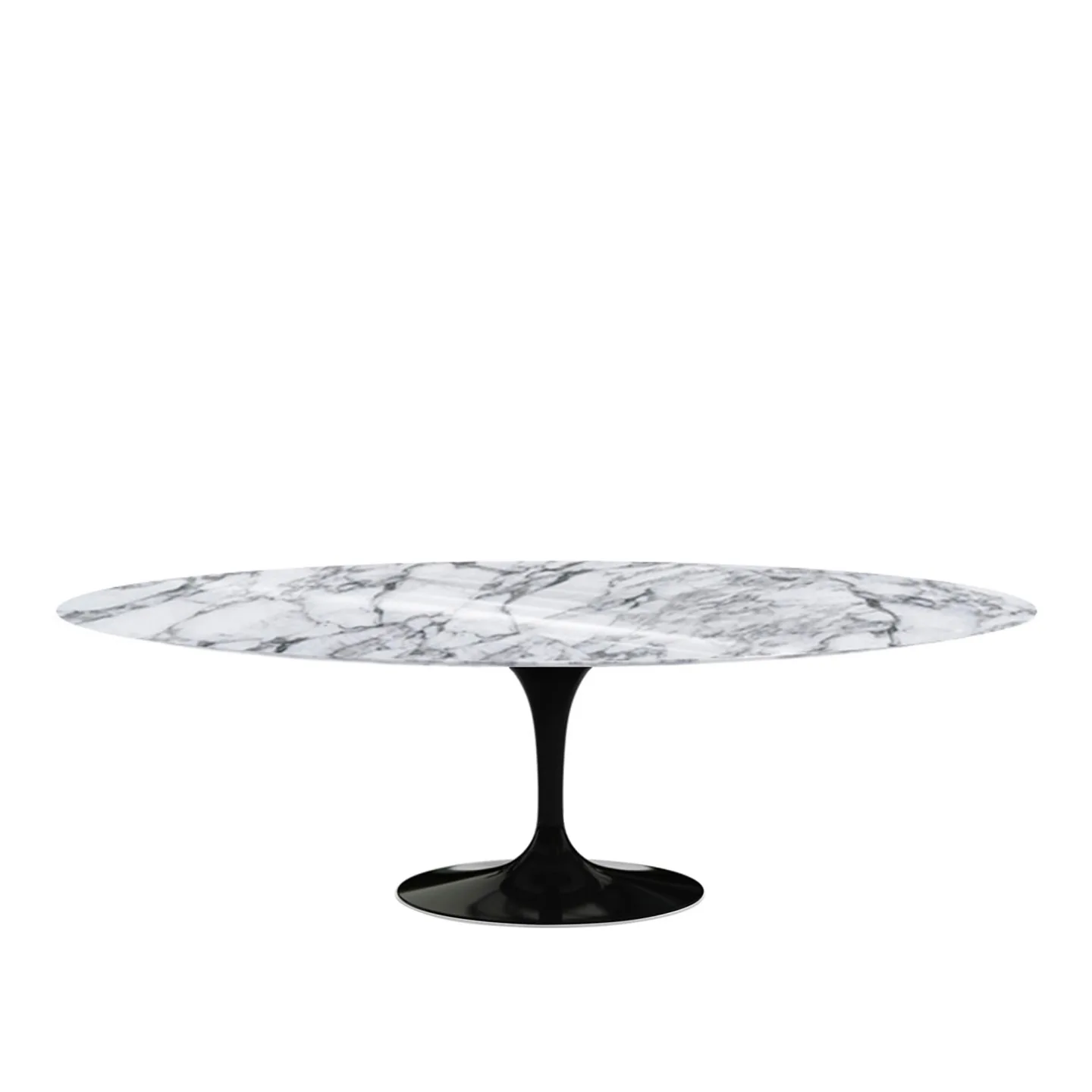 Knoll - Saarinen Oval Table - Matbord, 244 x 137 cm, Svart underrede, skiva i glansig vit Arabescato marmor - Matbord - Eero Saarinen - Vit - Metall/Sten