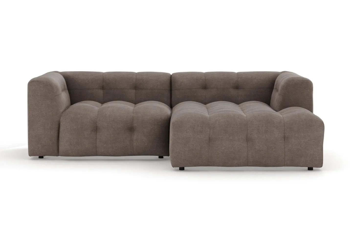 Puffy 3-sits bubblig soffa med divan höger - Brun