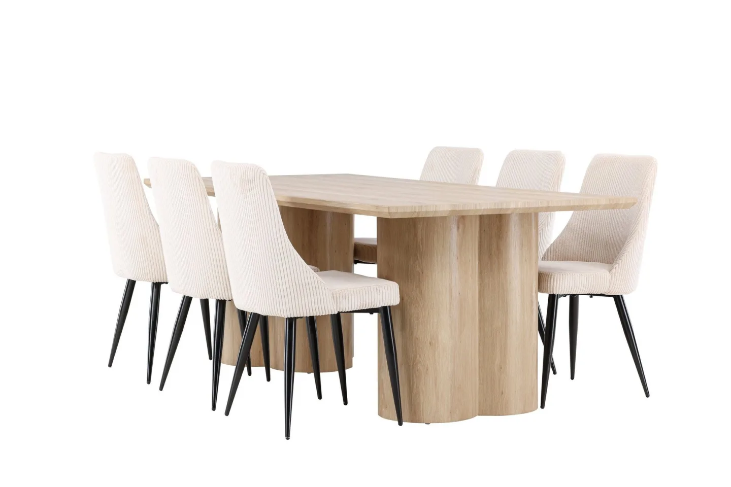 Olivia Matgrupp 210 cm Rektangulär med 6 Leone stolar - Whitewash/Beige