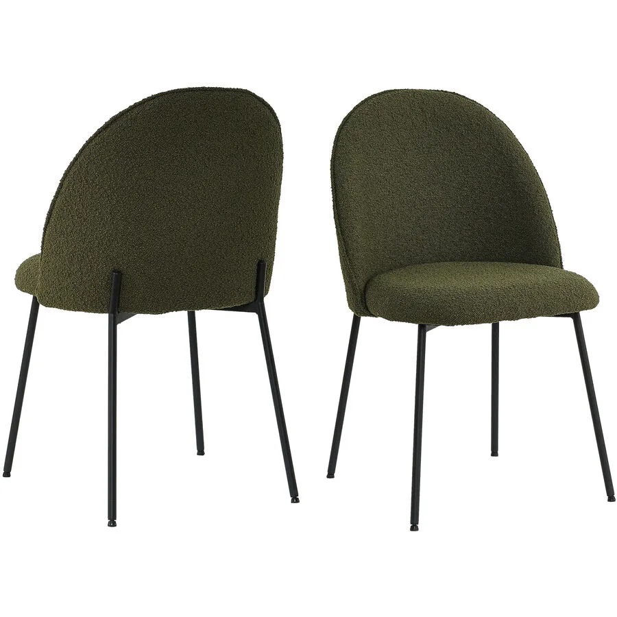 Stuhl 2er-Set Aloha Olivgrün Metall pulverbeschichtet, Bouclé Optik