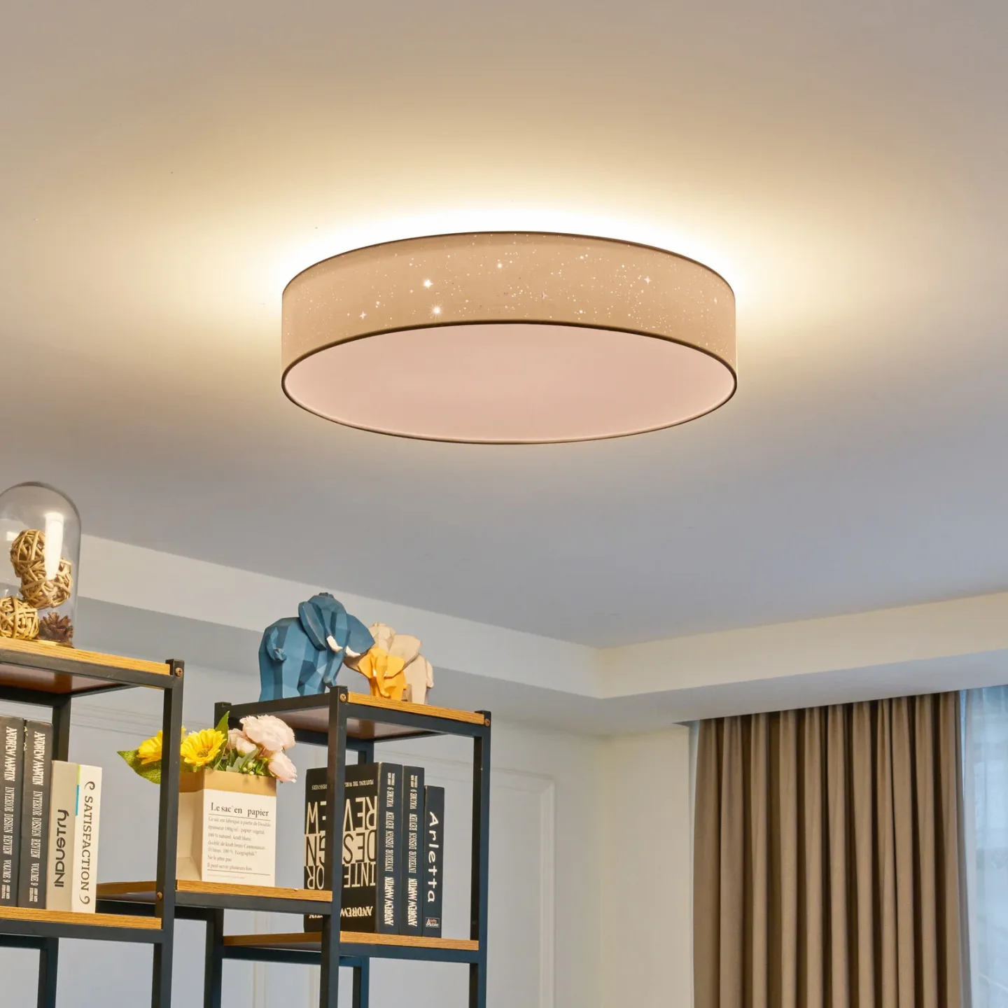 Ellamina LED Deckenleuchte Ø60 White - Lindby - Wohnzimmer - Modern - Stoff / Textil - Rund