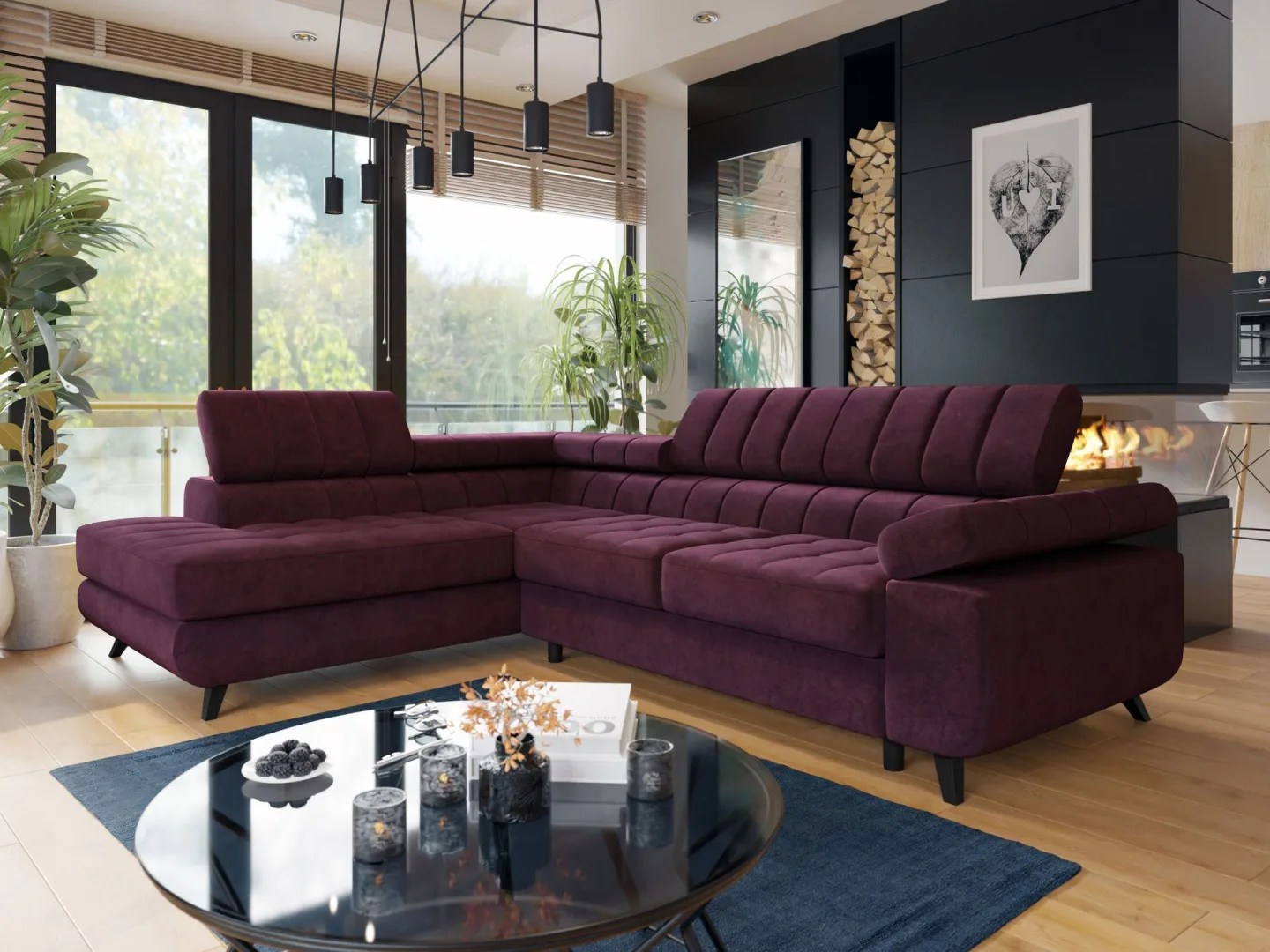 Amshyttan Bäddsoffa med Schäslong 4-sits - Lila