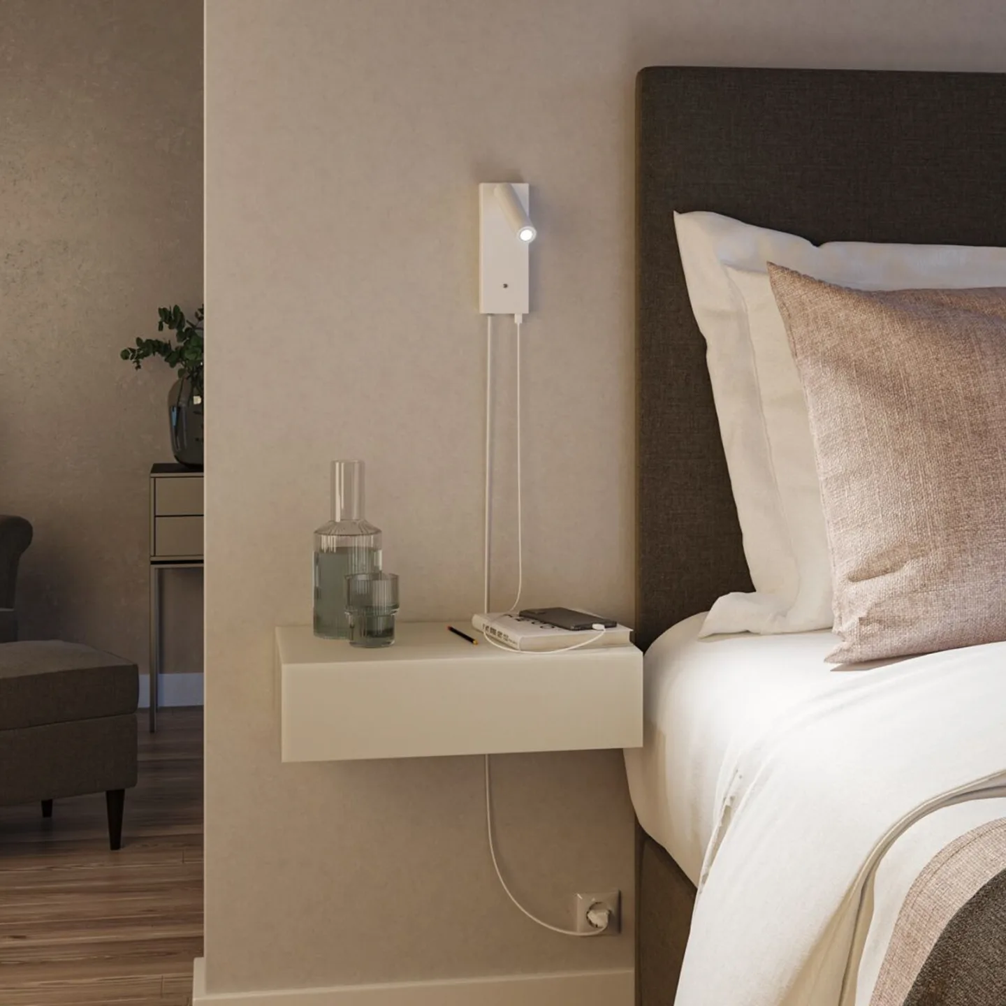 Hulda LED Wandleuchte USB C 3-step Dim. Matt Weiß - Paulmann Hulda USB - Schlafzimmer - Modern - Metall - Einflammig