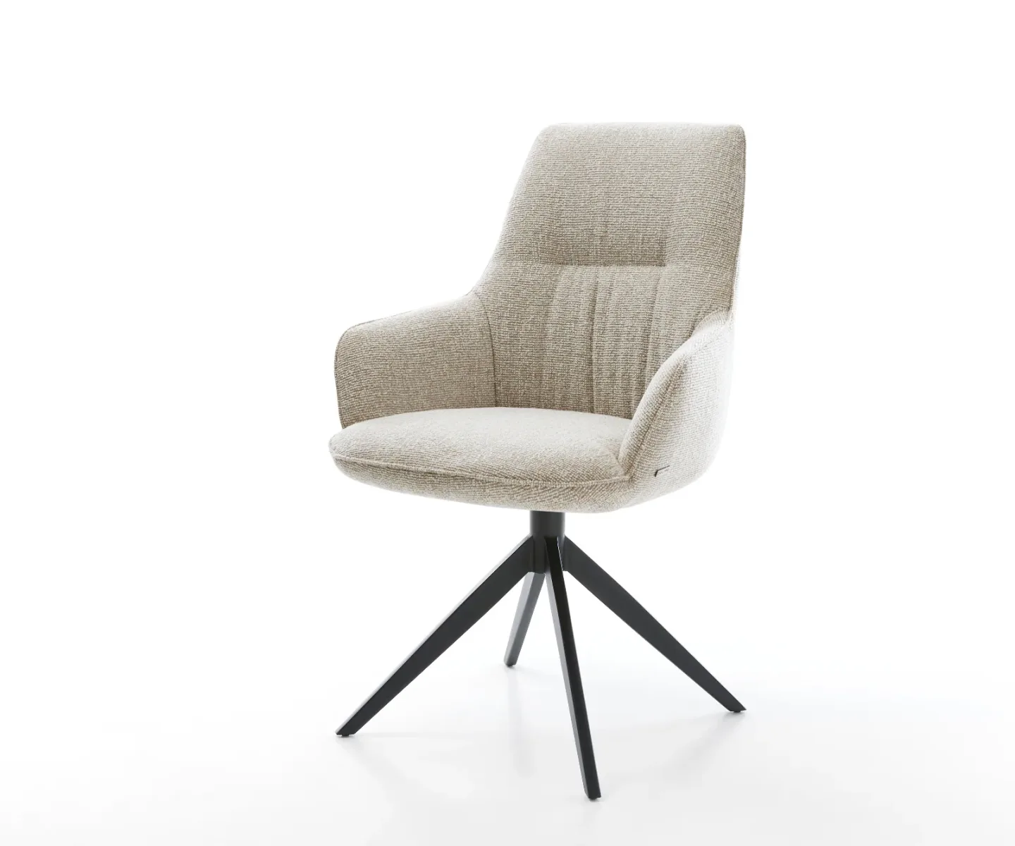 Drehstuhl Zelia-Flex mit Armlehnen Webstoff Soft Beige Kreuzgestell breit Schwarz 360° drehbar Wippfunktion Taschenfederkern