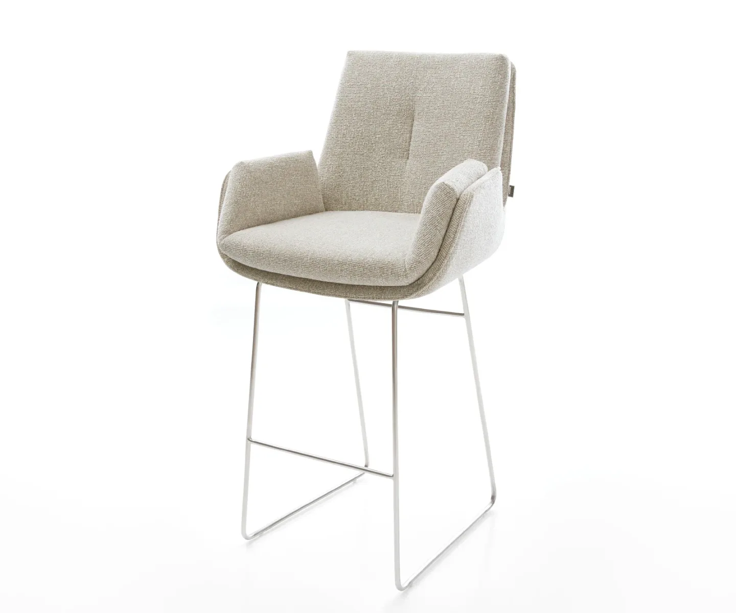 Barstuhl Clea-Flex Webstoff Soft Beige Kufengestell Edelstahl Silberfarben