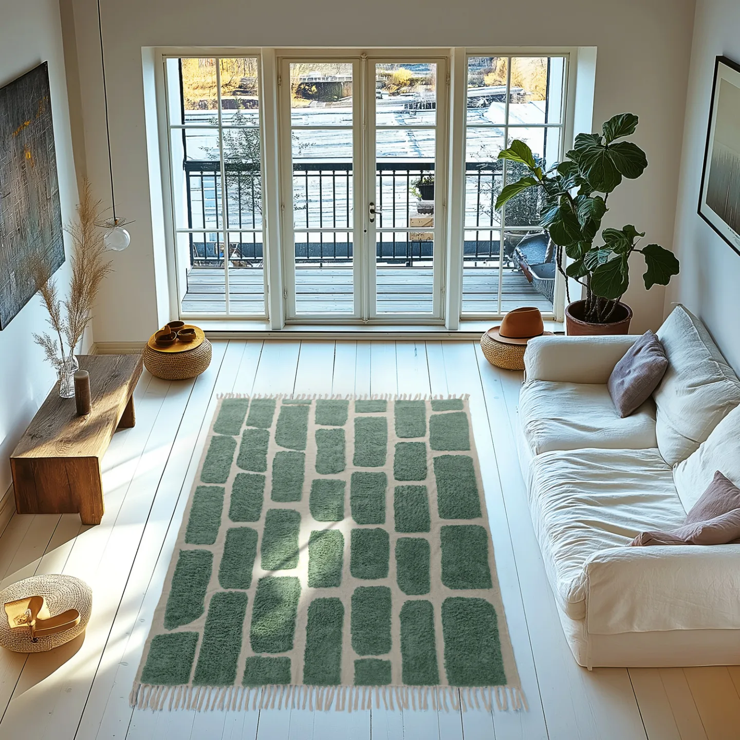 Ryetepper - Cyrus Natural Cotton Shaggy (grønn) (Størrelse: 160 x 230 cm)