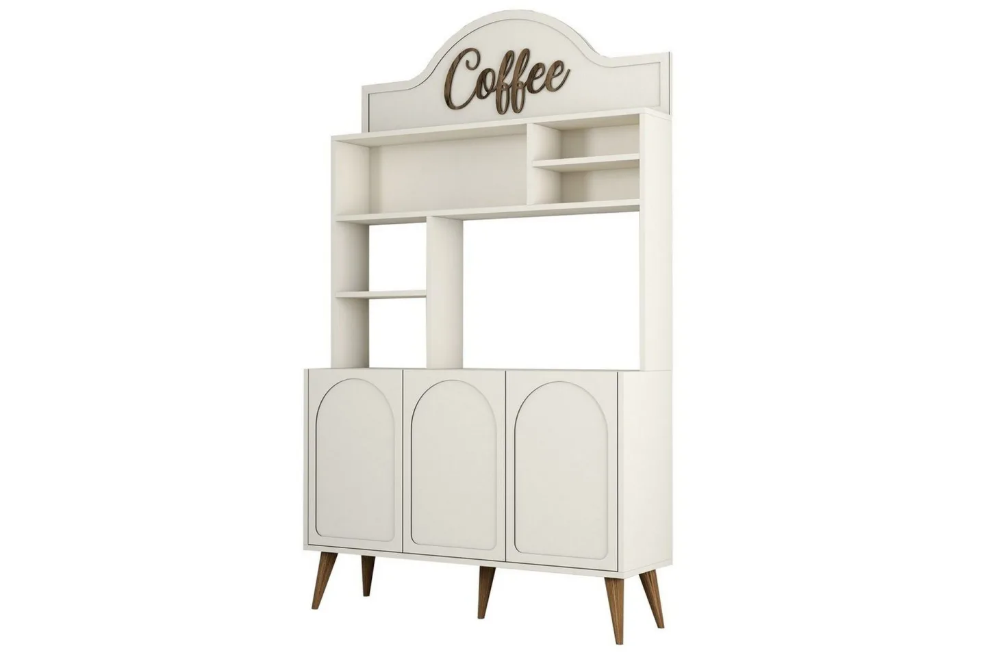 Kaffebarskåp Hazim Tre Gräddfärgad / Valnöt - Gräddfärgad / Valnöt