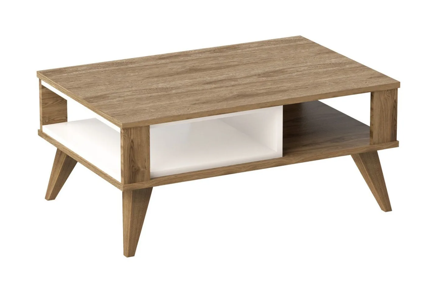 Hejde Soffbord 90 cm med Förvaring Hylla - Brun/Vit