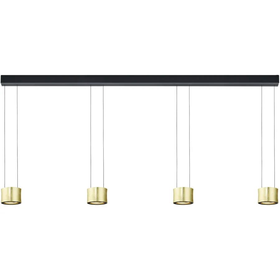 Designer-Pendellampe Bankamp Impulse gold 4-flammig vertical flex - Farbe: Blattgoldoptik mit schwarz abgesetzt - LED - Lichtfarbe: Extra warmweiss -