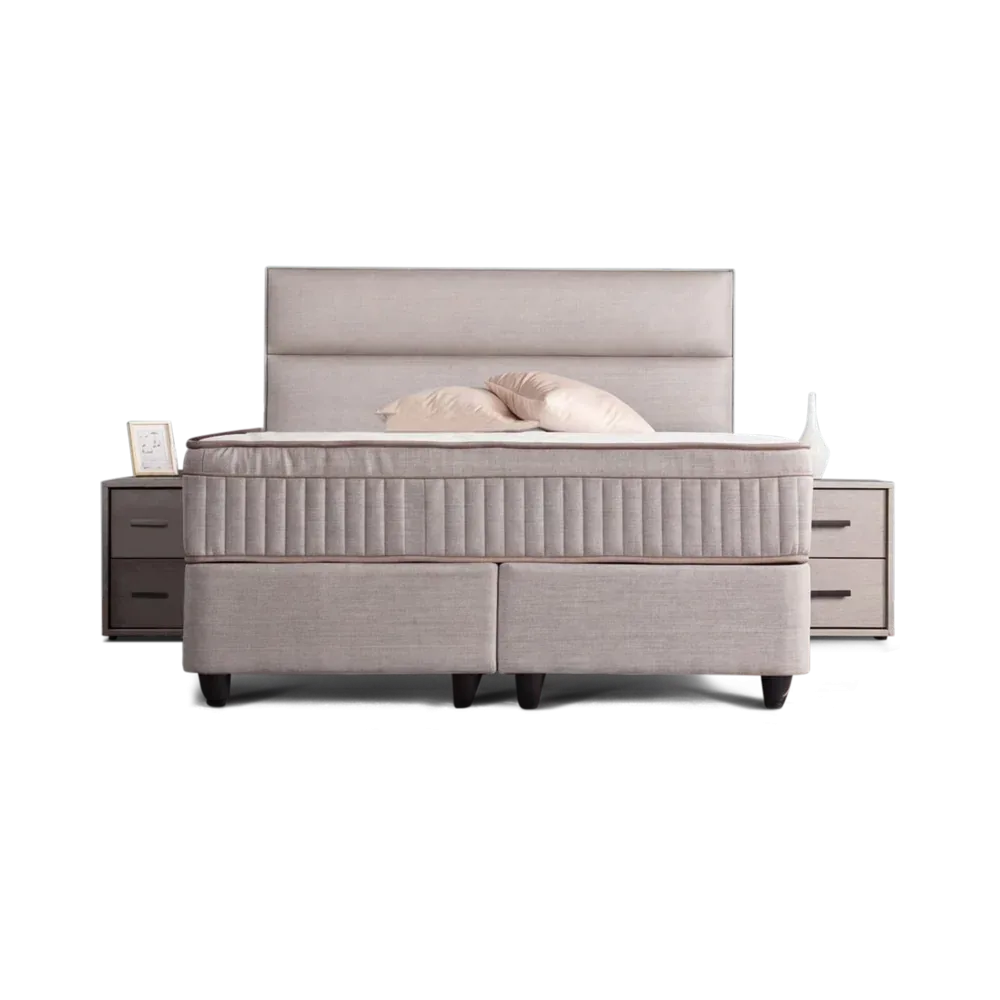 Premium Boxspringbett 160×200 komplett mit Matratze, Topper & Bettkasten, Webstoff Grau, SUNA