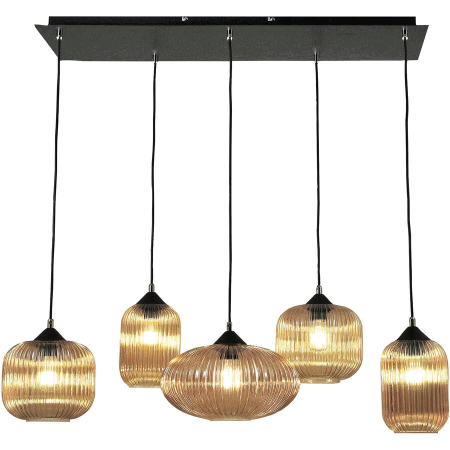 Pendellampe Glura Gelb Glas/Metall 90 cm 20 cm Höhenverstellbar (manuell) - Farbe: amber - Material: Metall/Glas