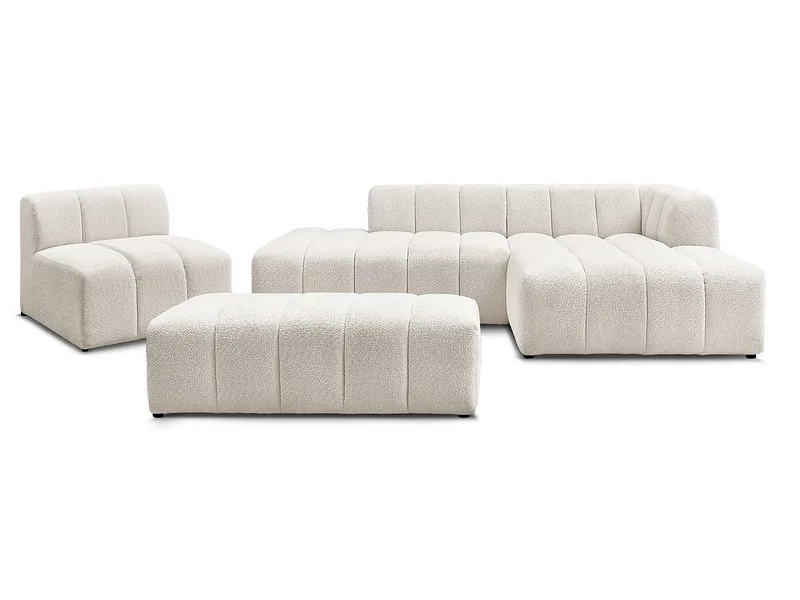 BOBOCHIC Ecksofa mit Hocker ANNECY Boucle-Stoff weiss