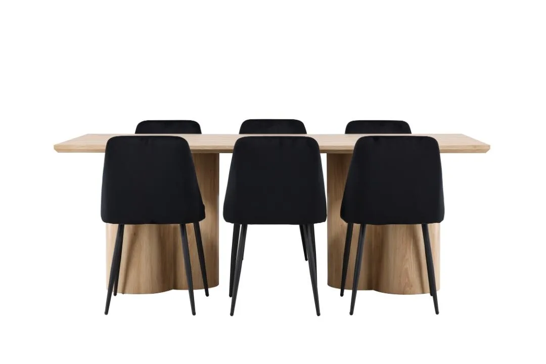 Olivia Essgruppe Tisch 100x210cm und 6 Stühle natur, schwarz.