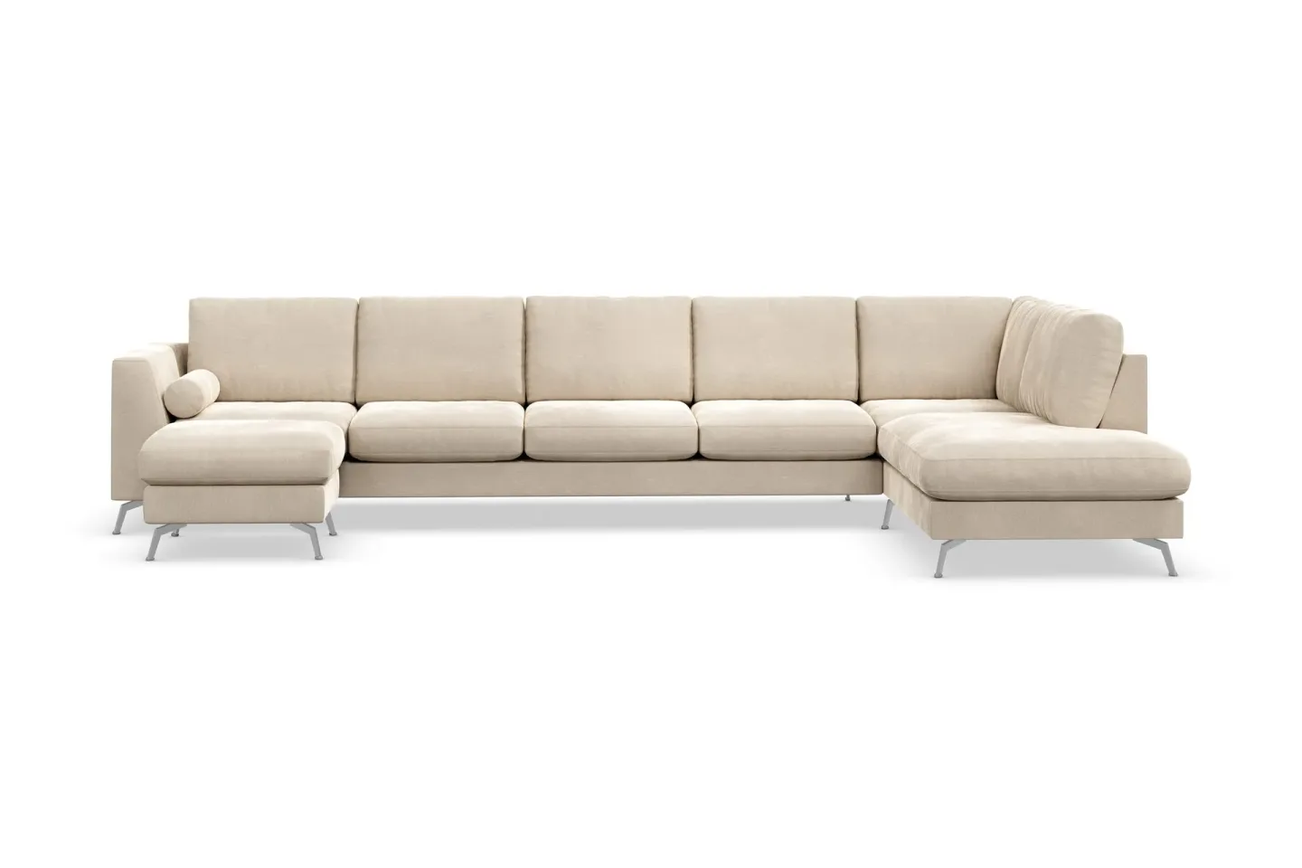 Ocean Lyx 6-sits Högervänd U-formad Soffa med Divan och Schäslong + Fotpall i Sammet - Beige