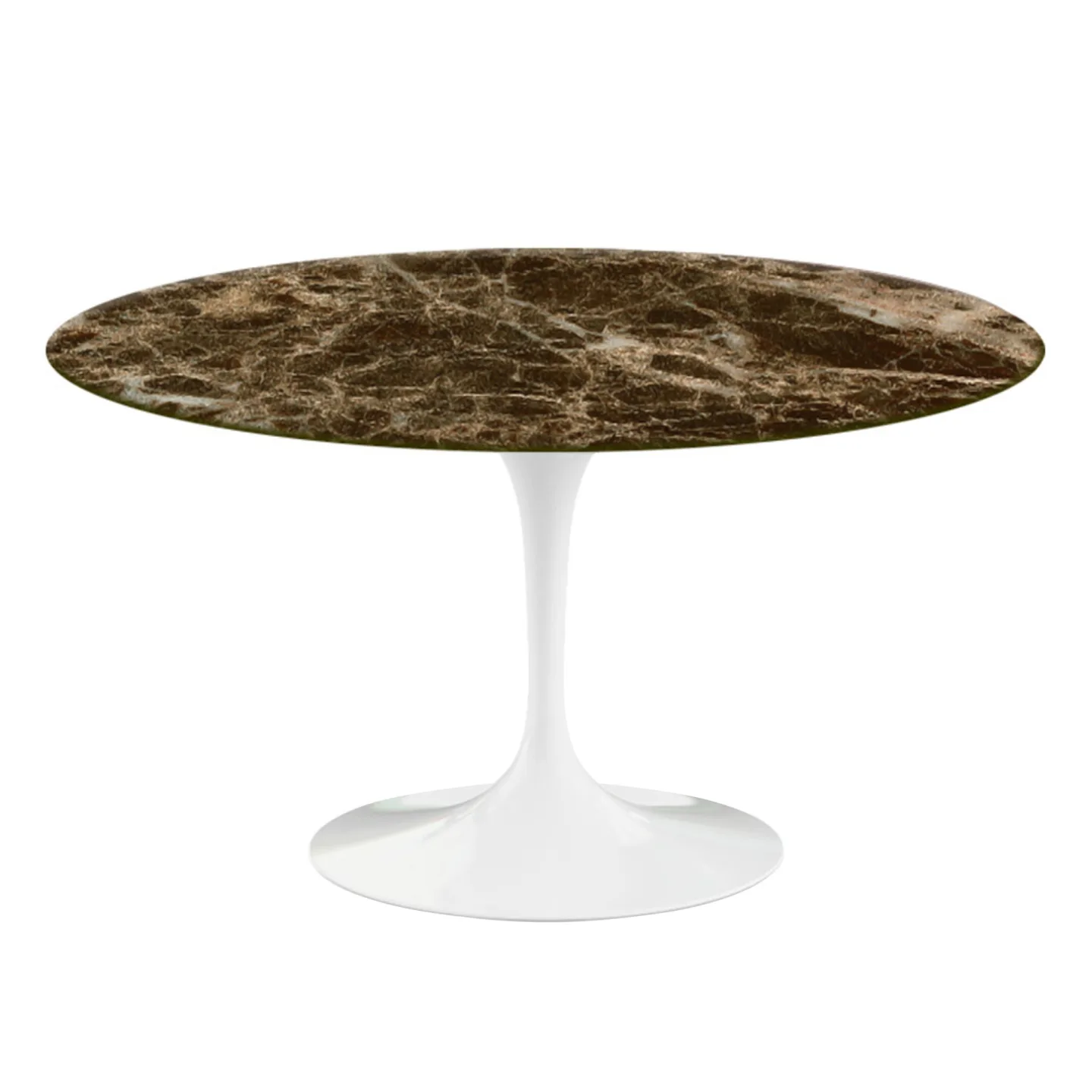 Knoll - Saarinen Round Table - Matbord, Ø 137 cm, Vitt underrede, skiva i matt brun Emperador marmor - Matbord - Eero Saarinen