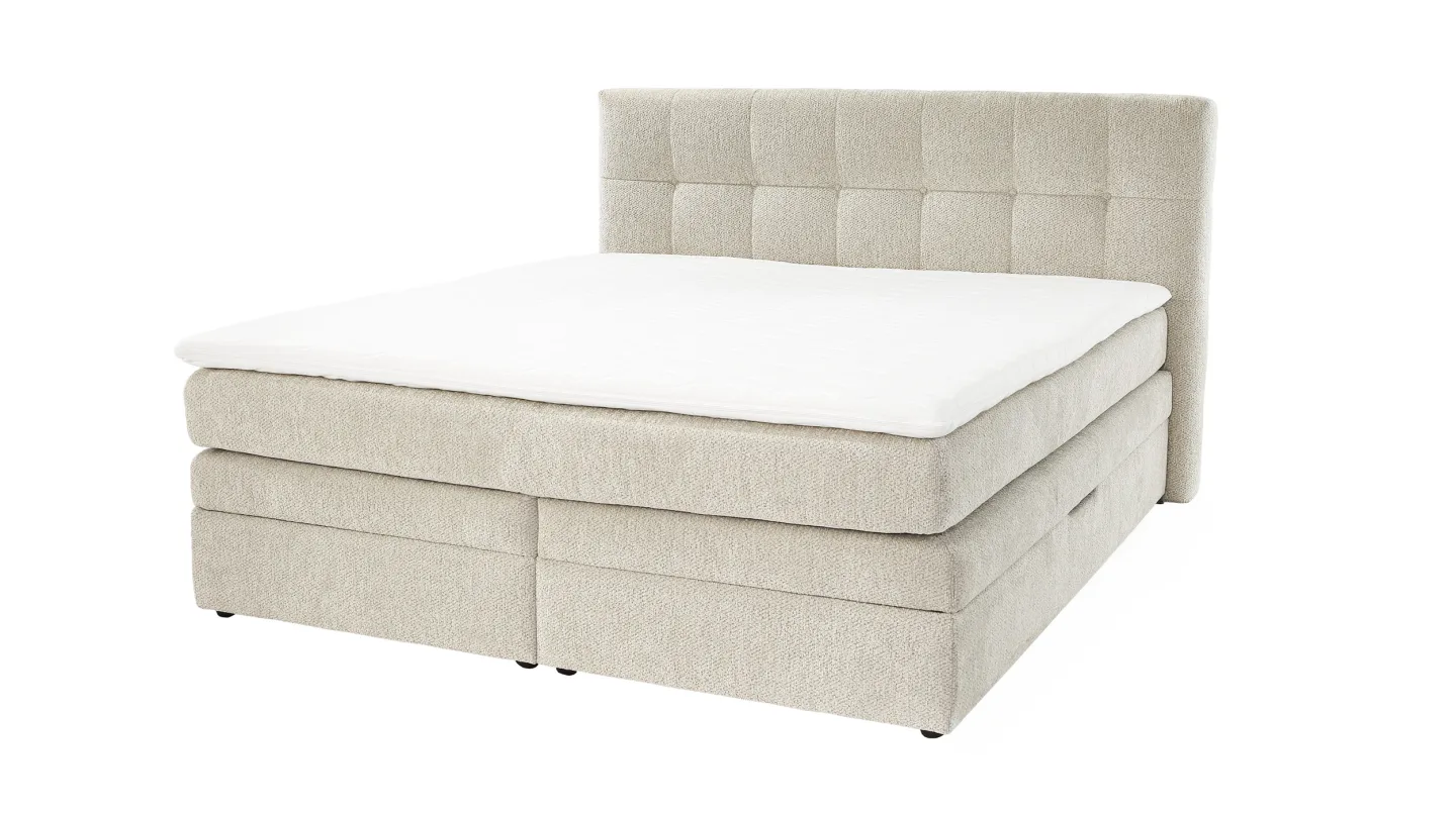 Boxspringbett Chenille grau-beige 200 x 200 cm mit Bettkasten - AMY
