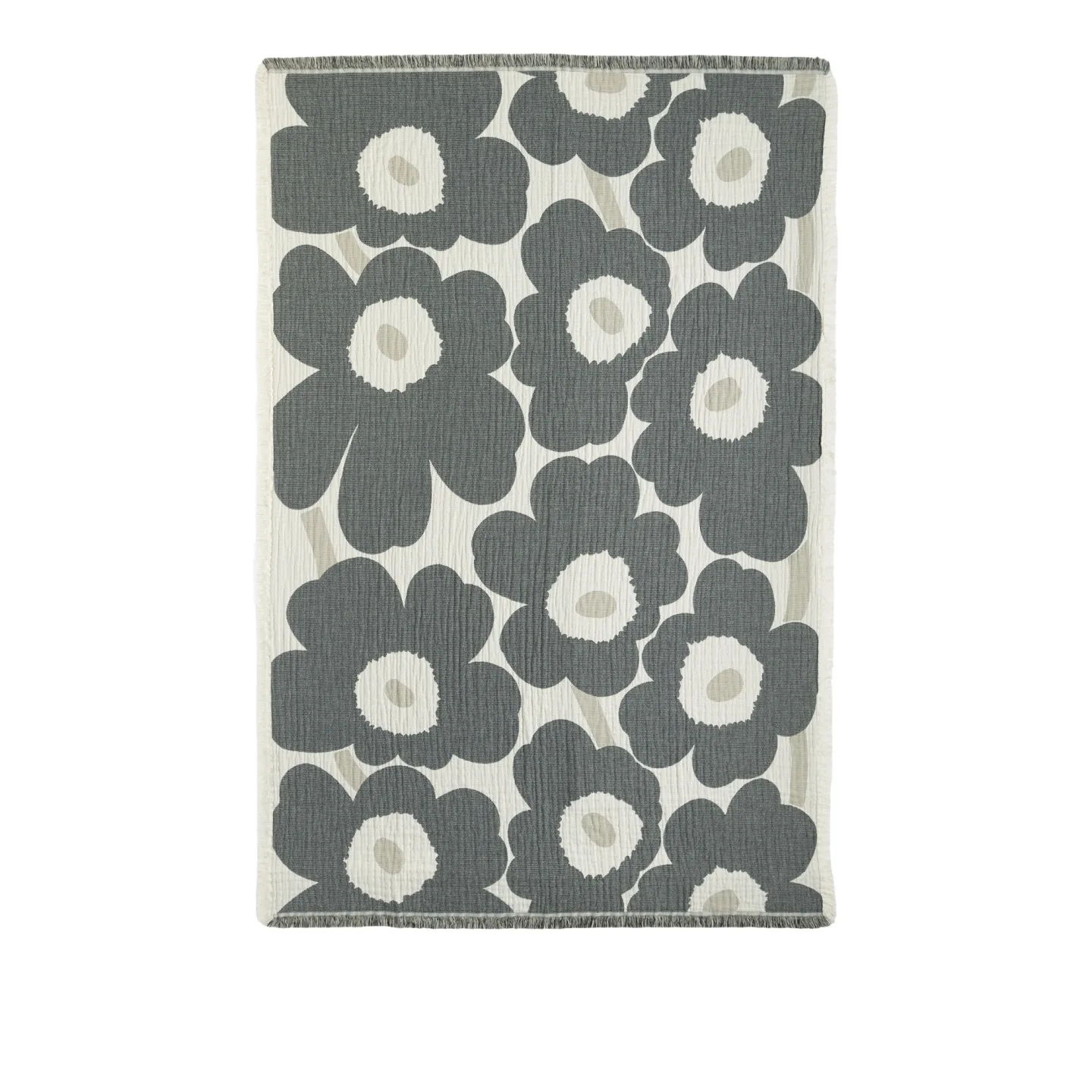 Marimekko - Unikko jacquard pläd 150x220 cm offwhite charcoal sand - Plädar och filtar - Grå - Bomull