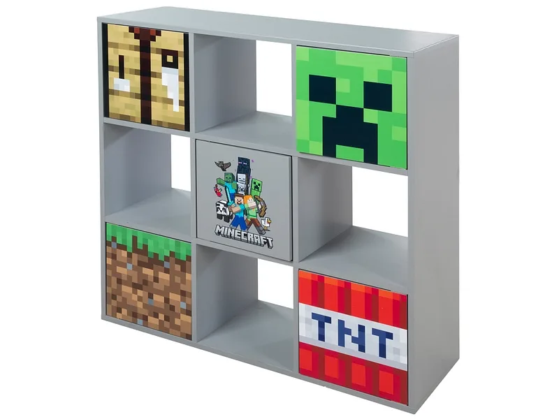 Regal MINECRAFT BIOME 90x30x90cm 9 Fächer 4 Tablare grau