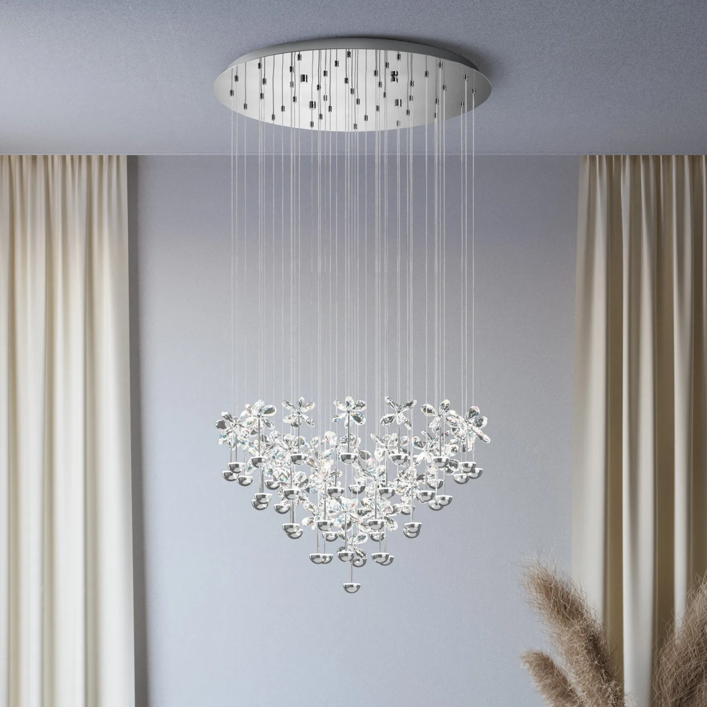 Pianopoli hængelampe krom 78x110 cm - EGLO Stars of Light - Spisestue - Design - Rustfrit stål - Rund