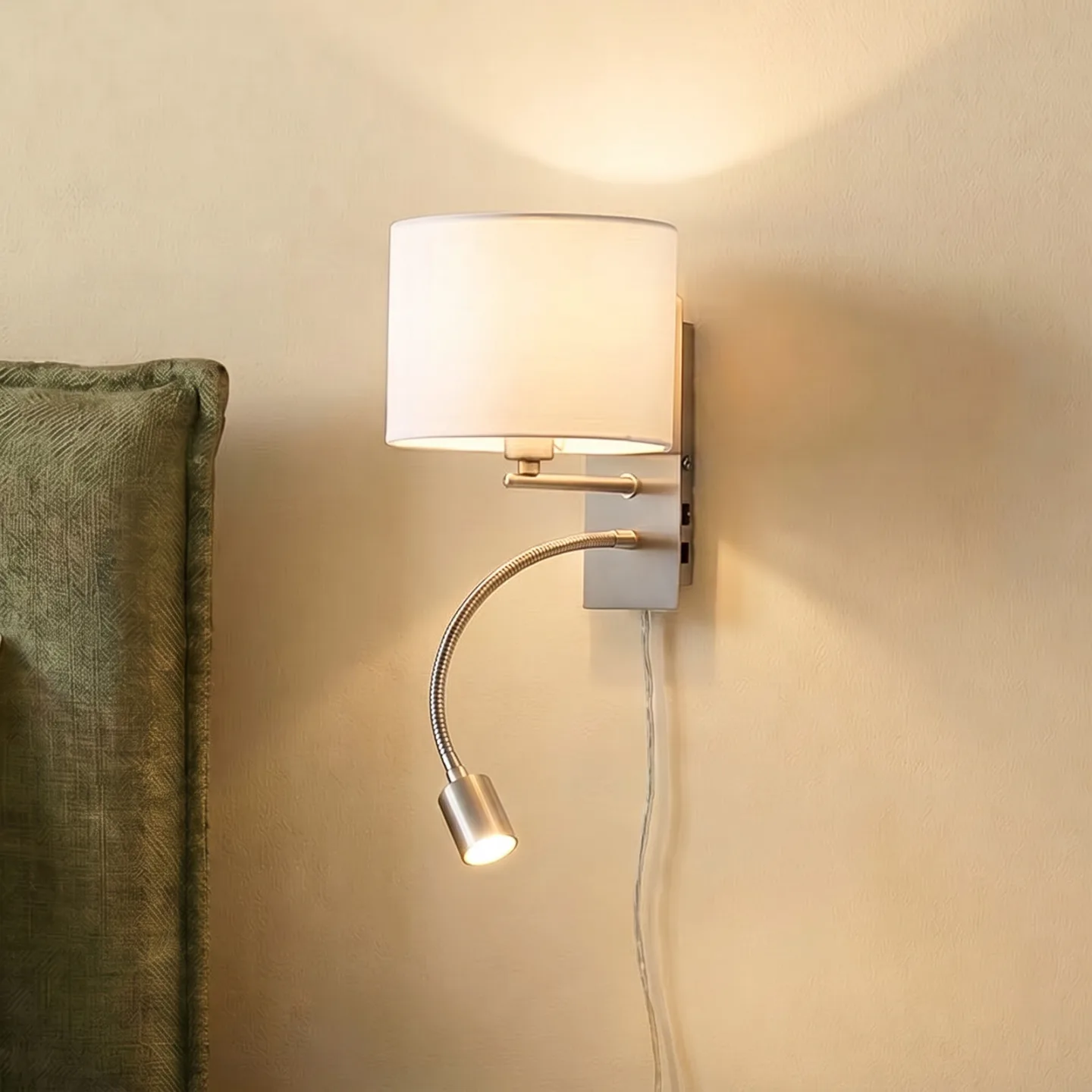Florens Væglampe White/Nickel - Lindby - Stue - Moderne - Stof / tekstil - Med flere lyskilder